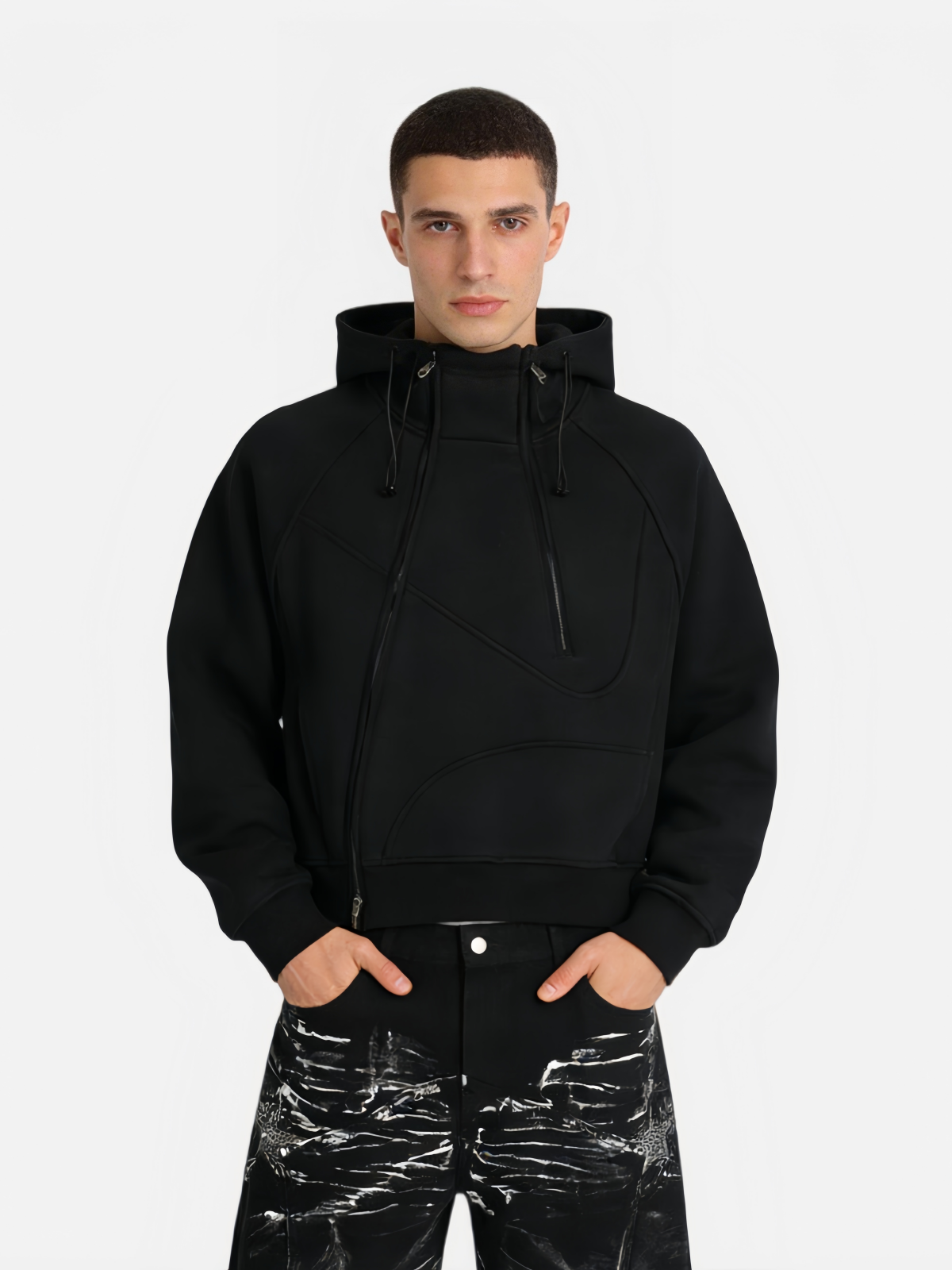 Haaura Boxy Panel Zip Up Hoodie