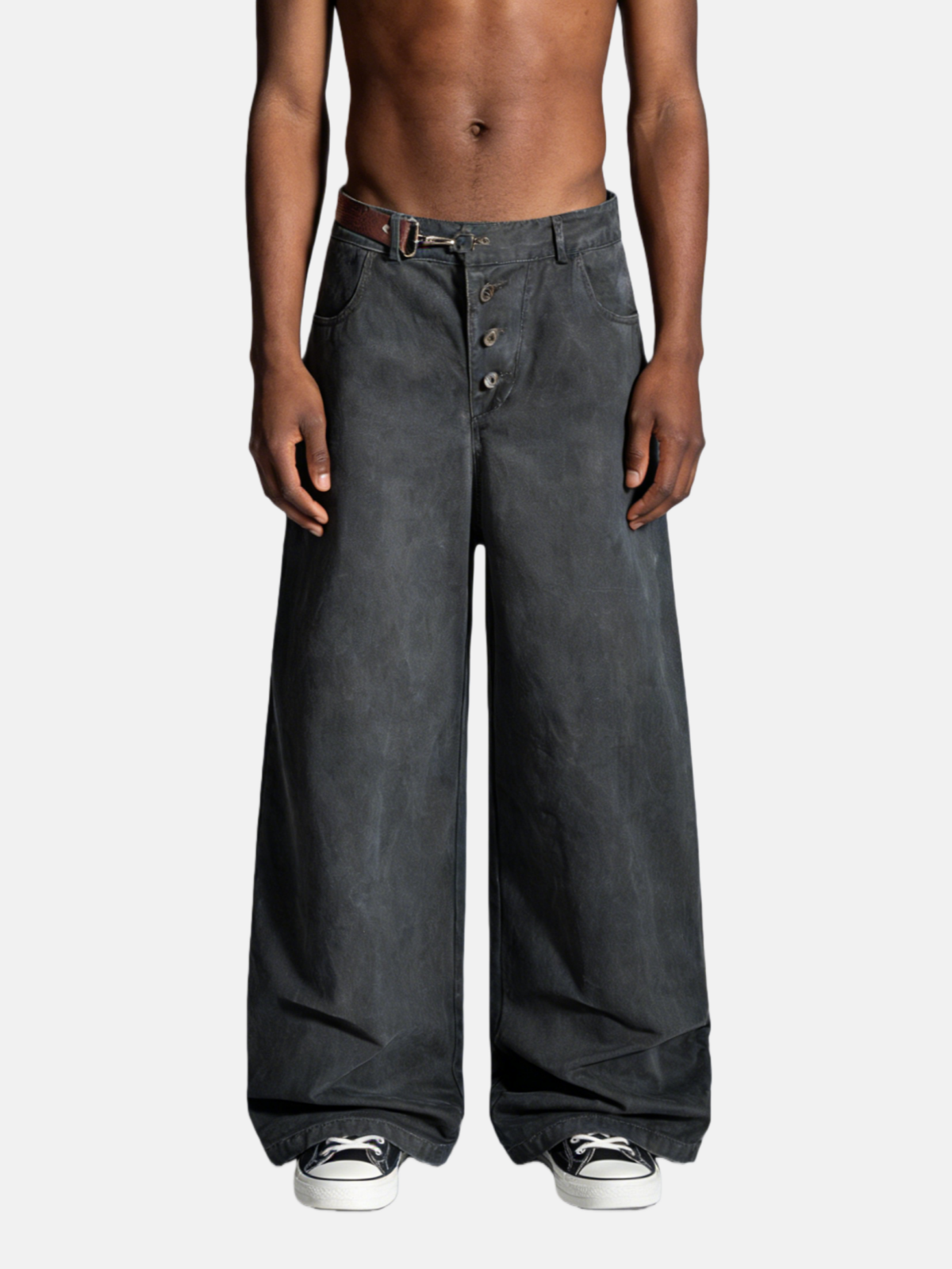 Haaura Buckled Waist Baggy Pants