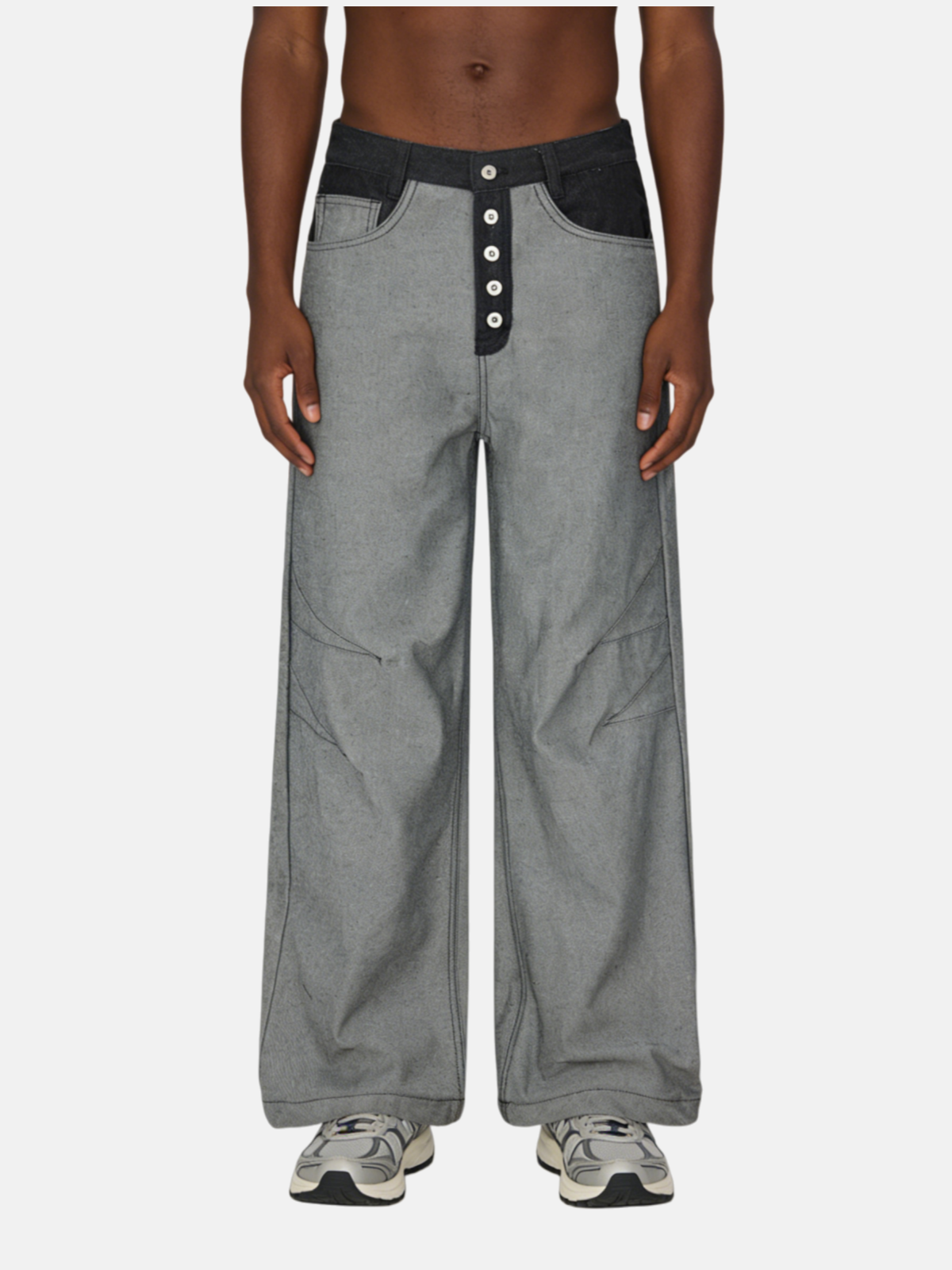 Haaura Button Front Baggy Jeans