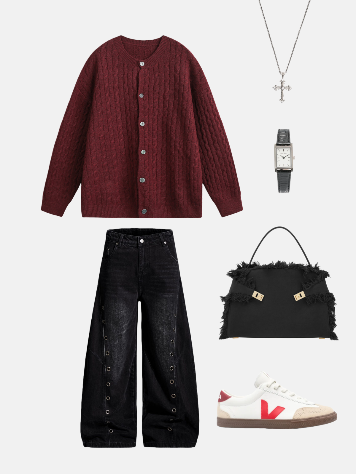 Haaura Cable Knit Button-Front Cardigan