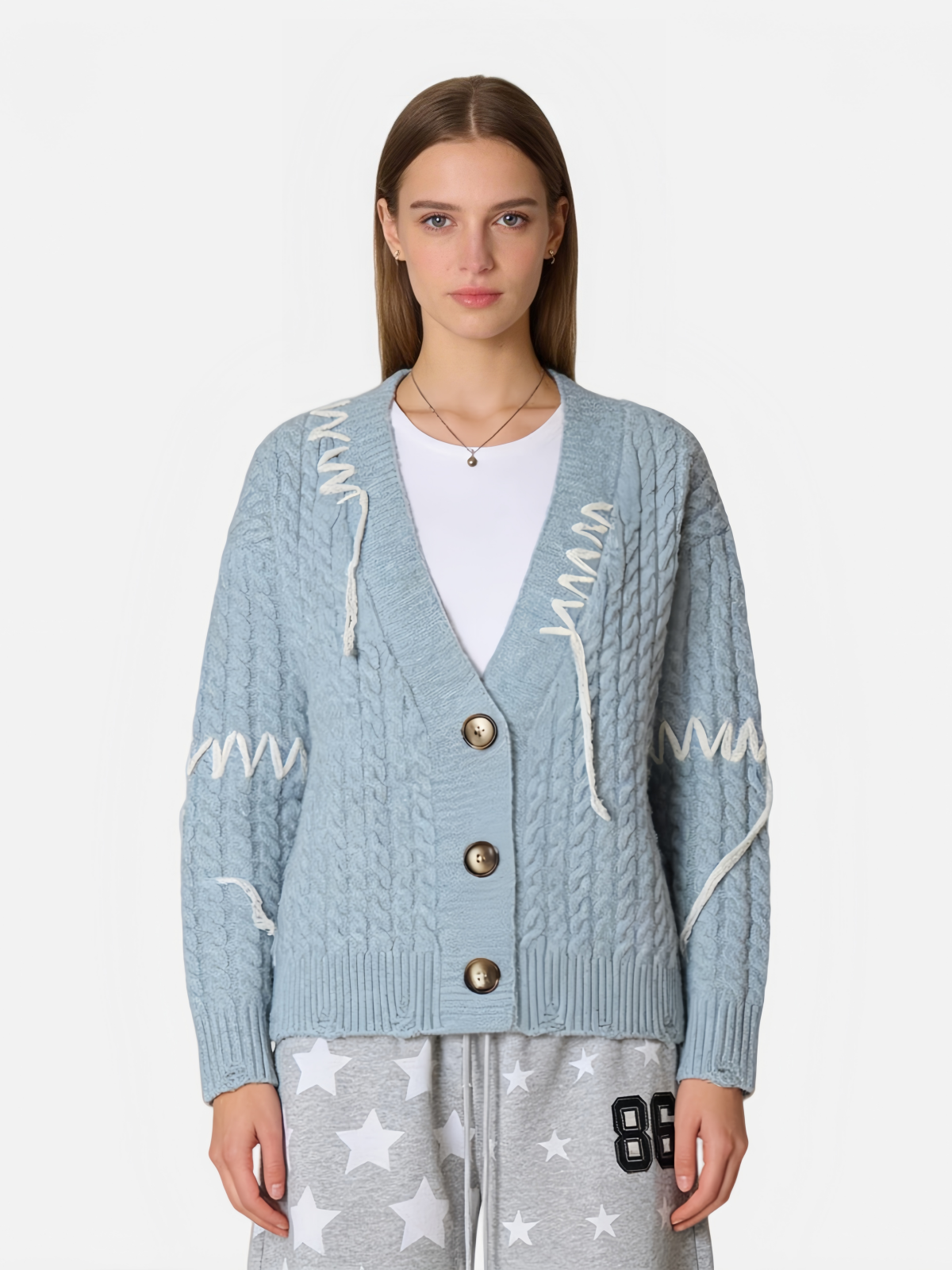 Haaura Cable Knit Tie-Front Cardigan