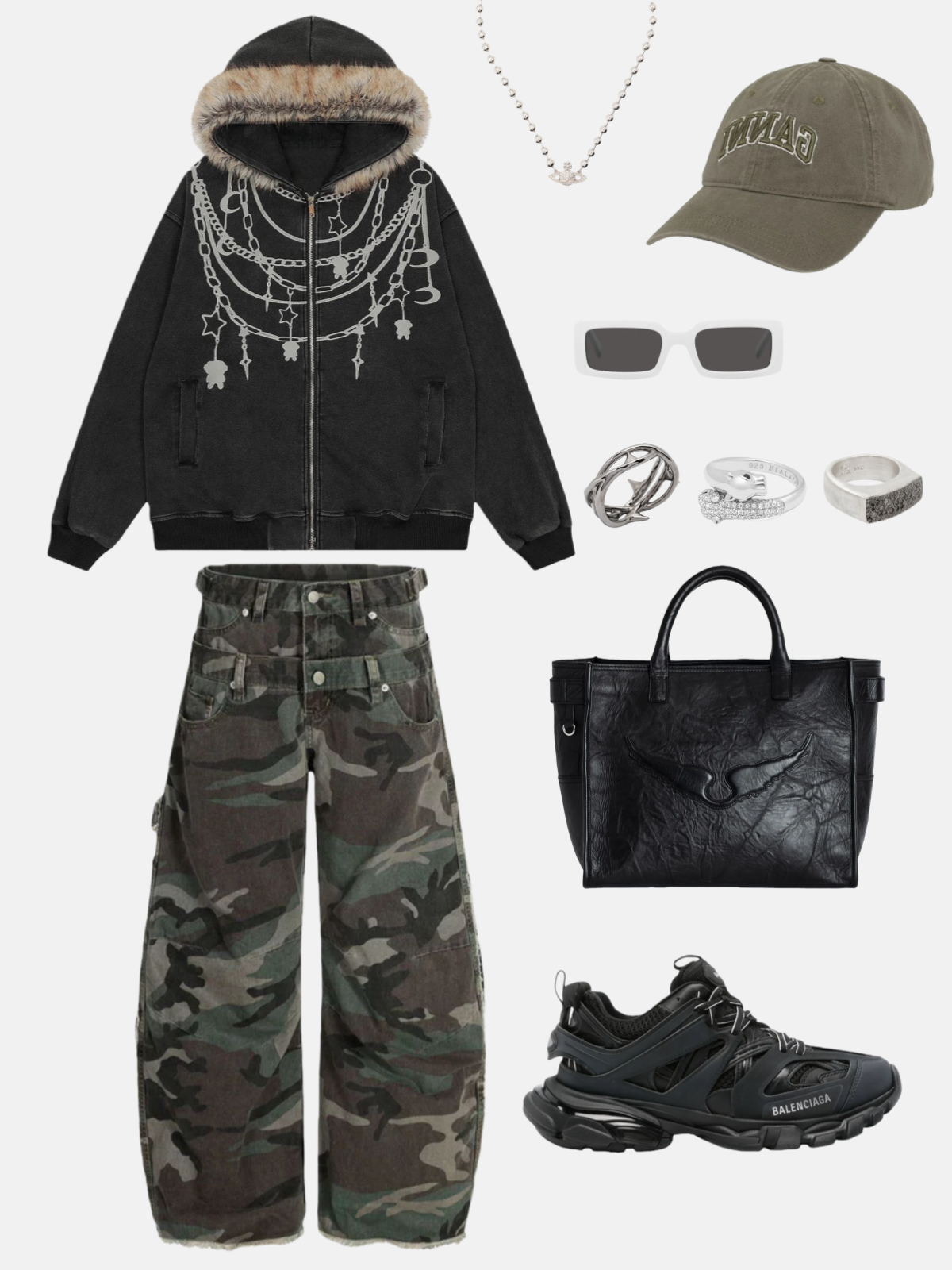 Haaura Camo Double Waist Cargo Baaggy Barrel Pants