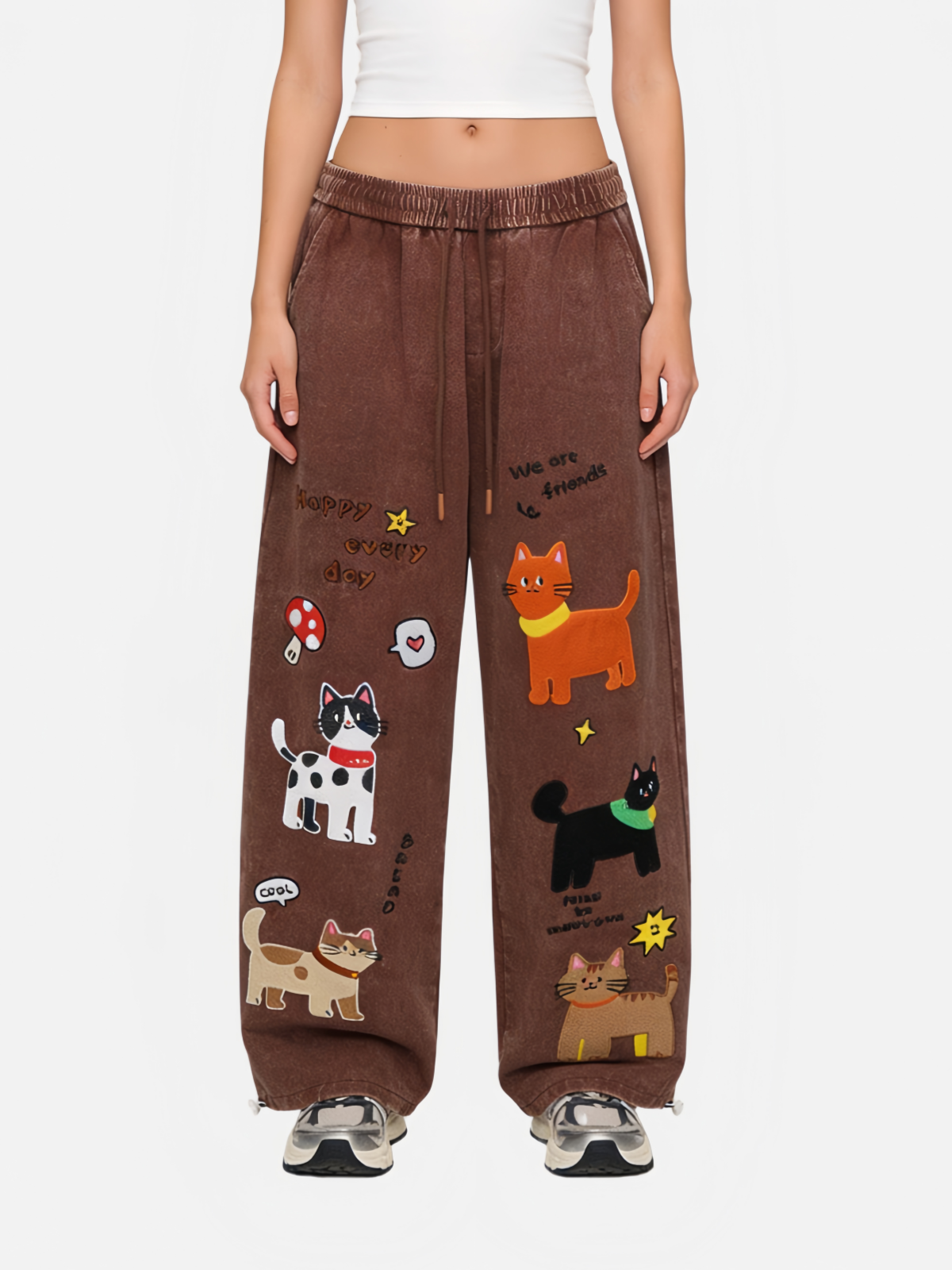 Haaura Cartoon Cat “We are friends” Jeans
