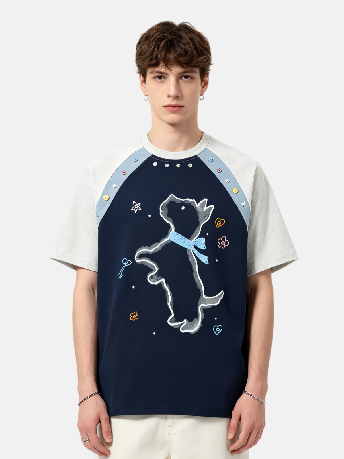 Haaura Cartoon Dog with Bow Graphic Tee