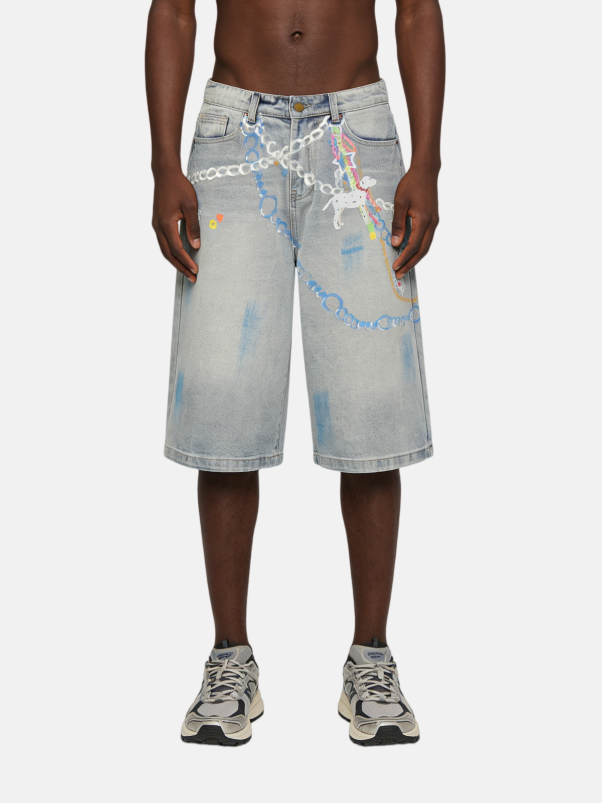 Haaura Chain & Dalmatian Graffiti Splatter Print Jorts