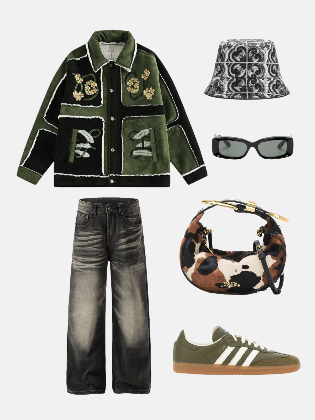 Haaura Color Block Embroidery Floral Coat