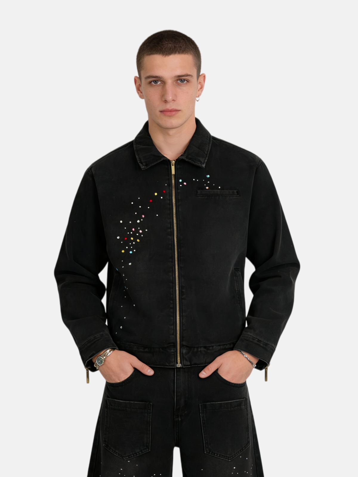 Haaura Colorful Rhinestone Denim Jacket