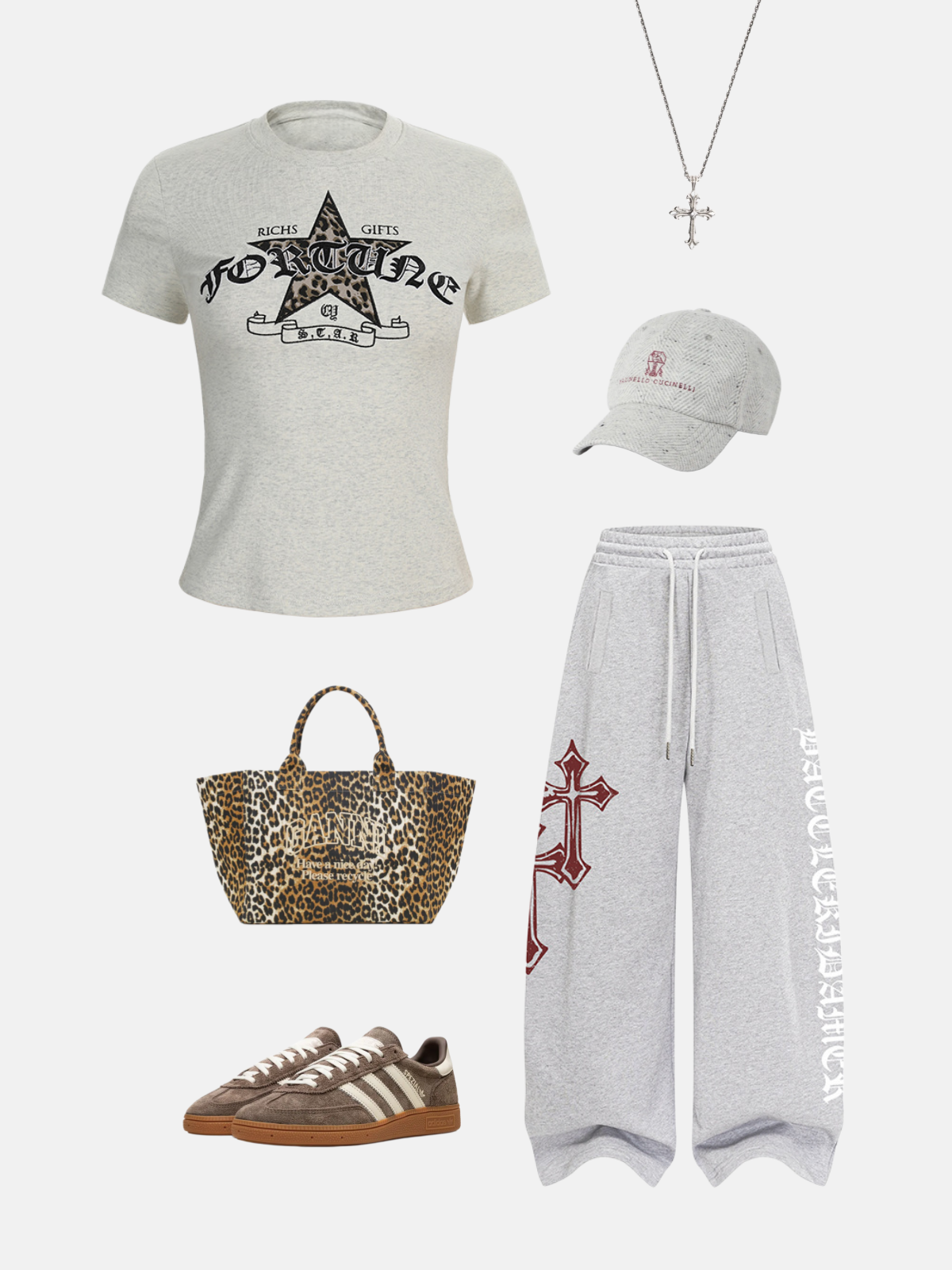 Haaura Cross & Lettering Drawstring Cargo Sweatpants