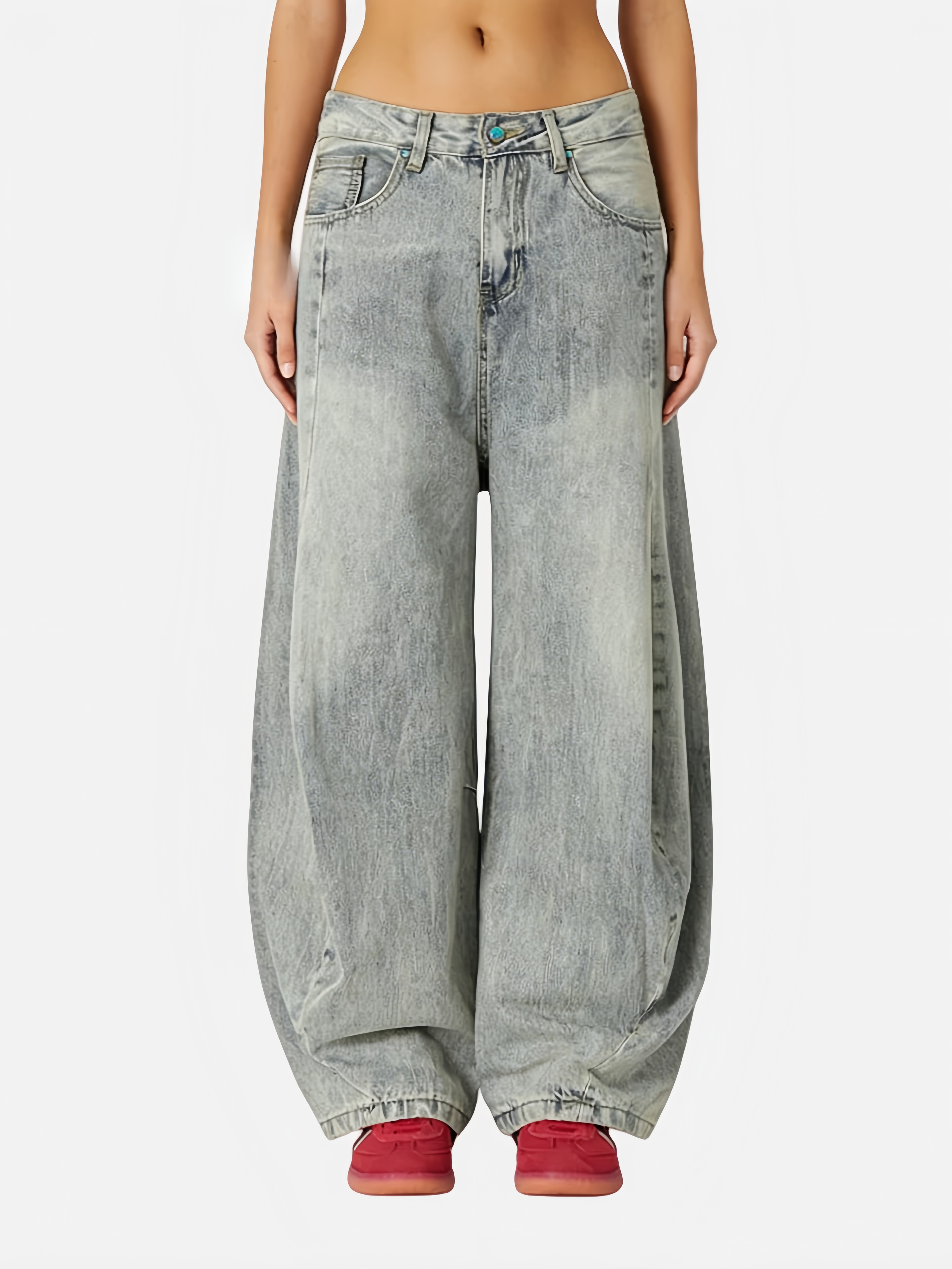 Haaura Curved Seam Baggy Barrel Jeans