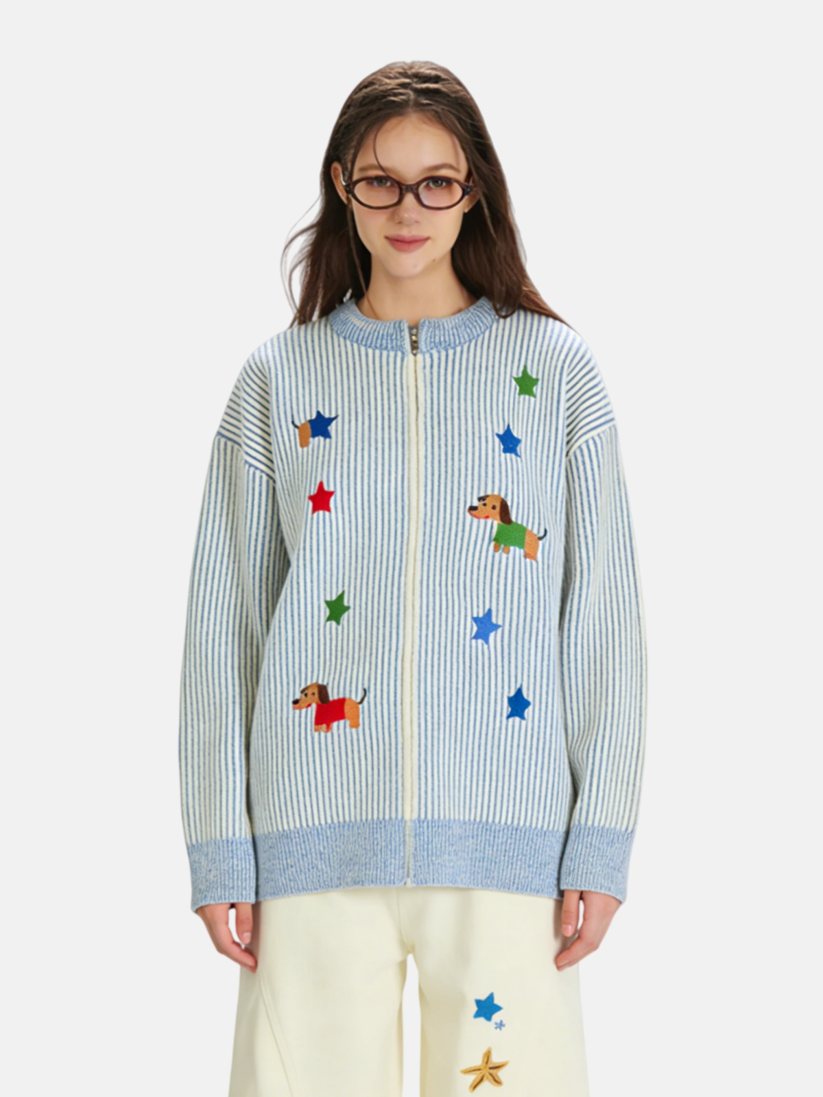 Haaura Dachshund & Stars Striped Cardigan