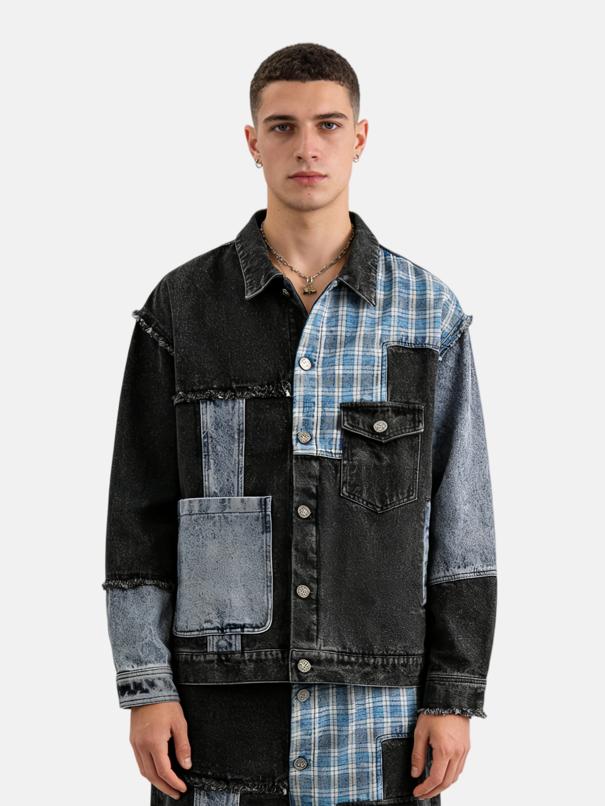 Haaura Deconstructed Multi-Pocket Utility Denim Jacket