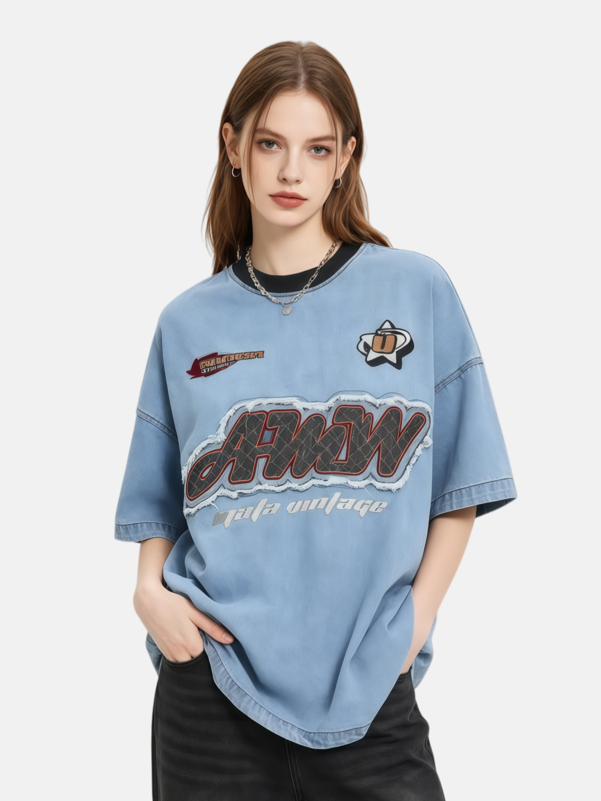 Haaura Distressed Patch Ribbon Tee