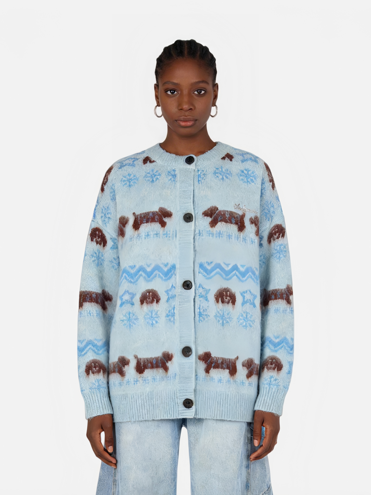 Haaura Dog Fair Isle Jacquard Cardigan