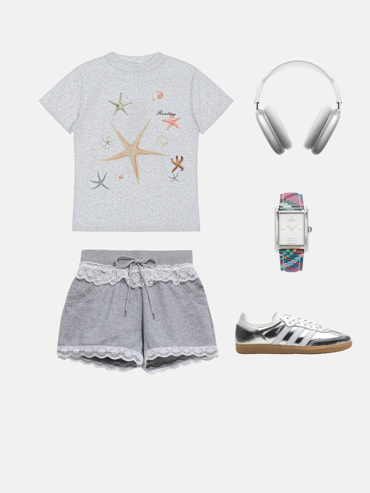 Haaura Drawstring Waist Lace Trim Jorts