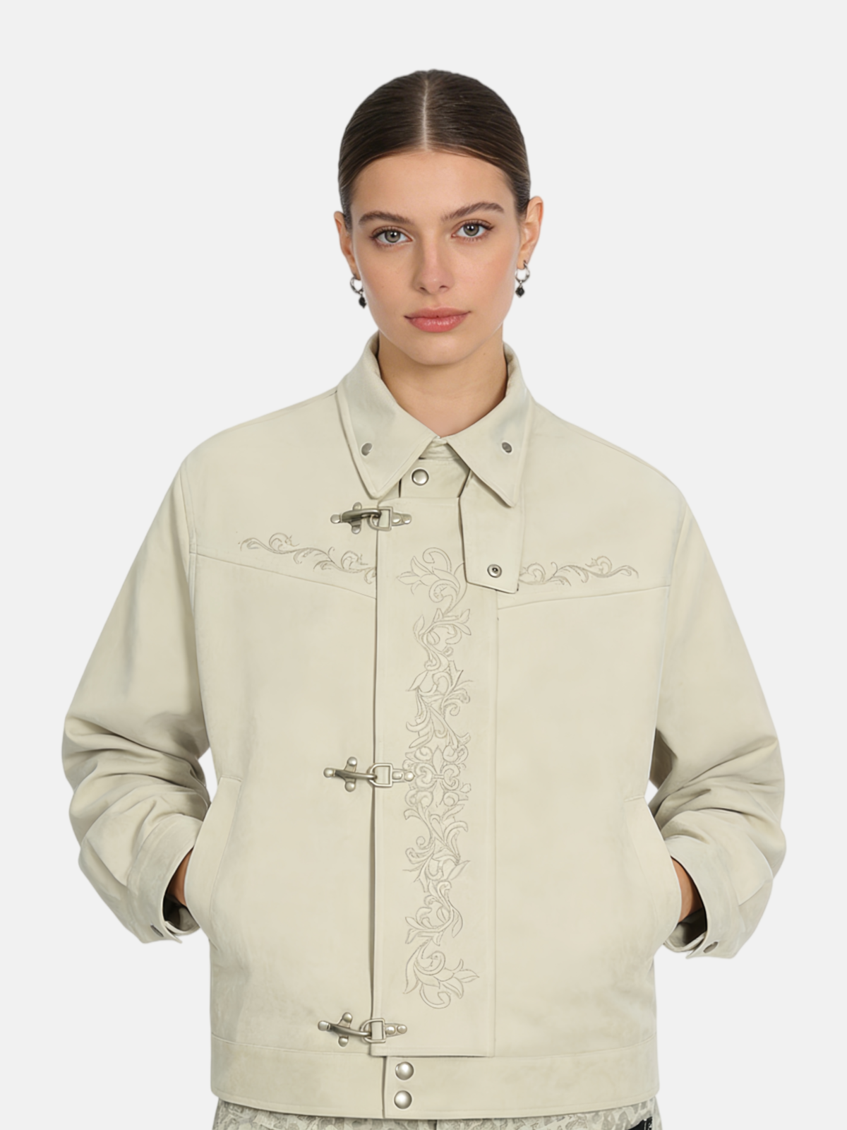 Haaura Embroidered Asymmetric Closure Jacket