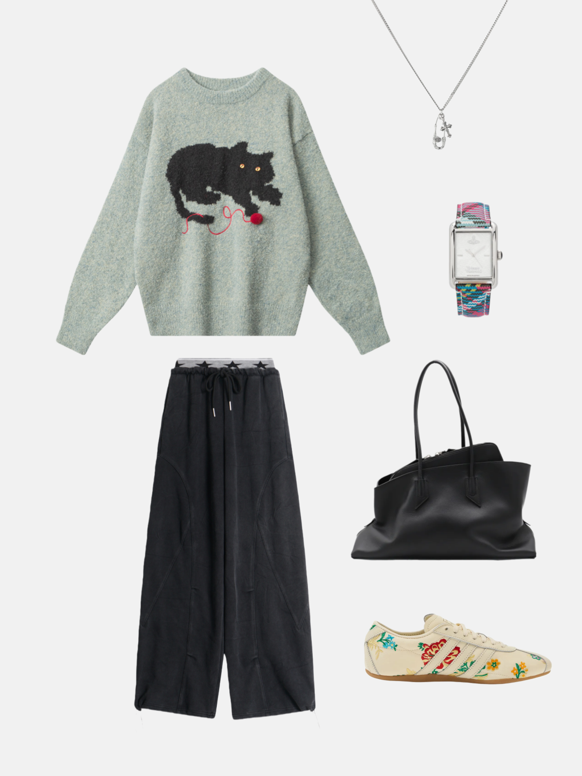 Haaura Embroidered Kitten Yarn Ball Knit Sweater