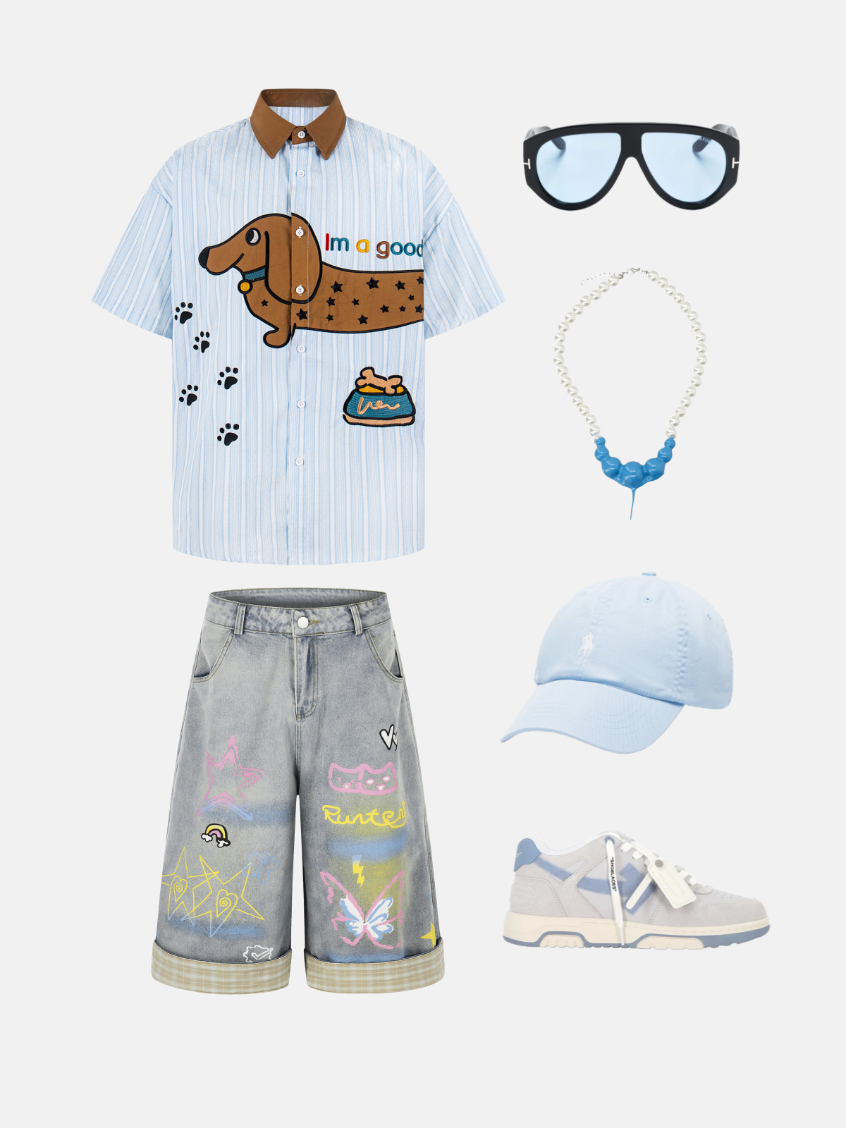 Haaura Embroidery Dachshund Short Sleeve Shirt