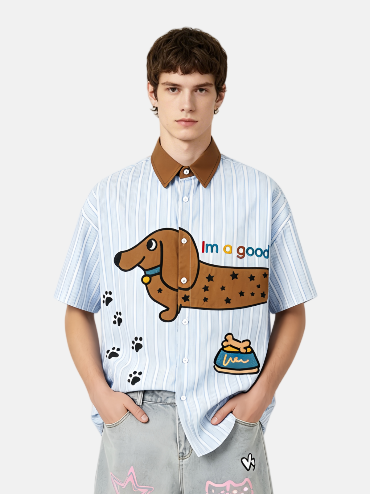 Haaura Embroidery Dachshund Short Sleeve Shirt