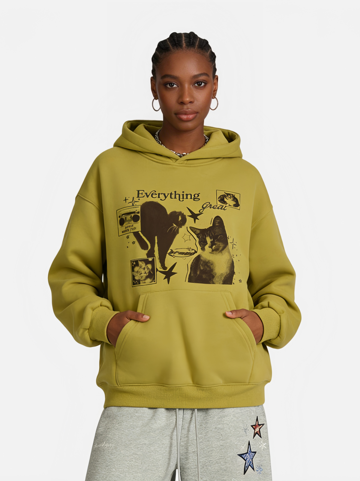 Haaura Everything Cat & Stars Graphic Hoodie