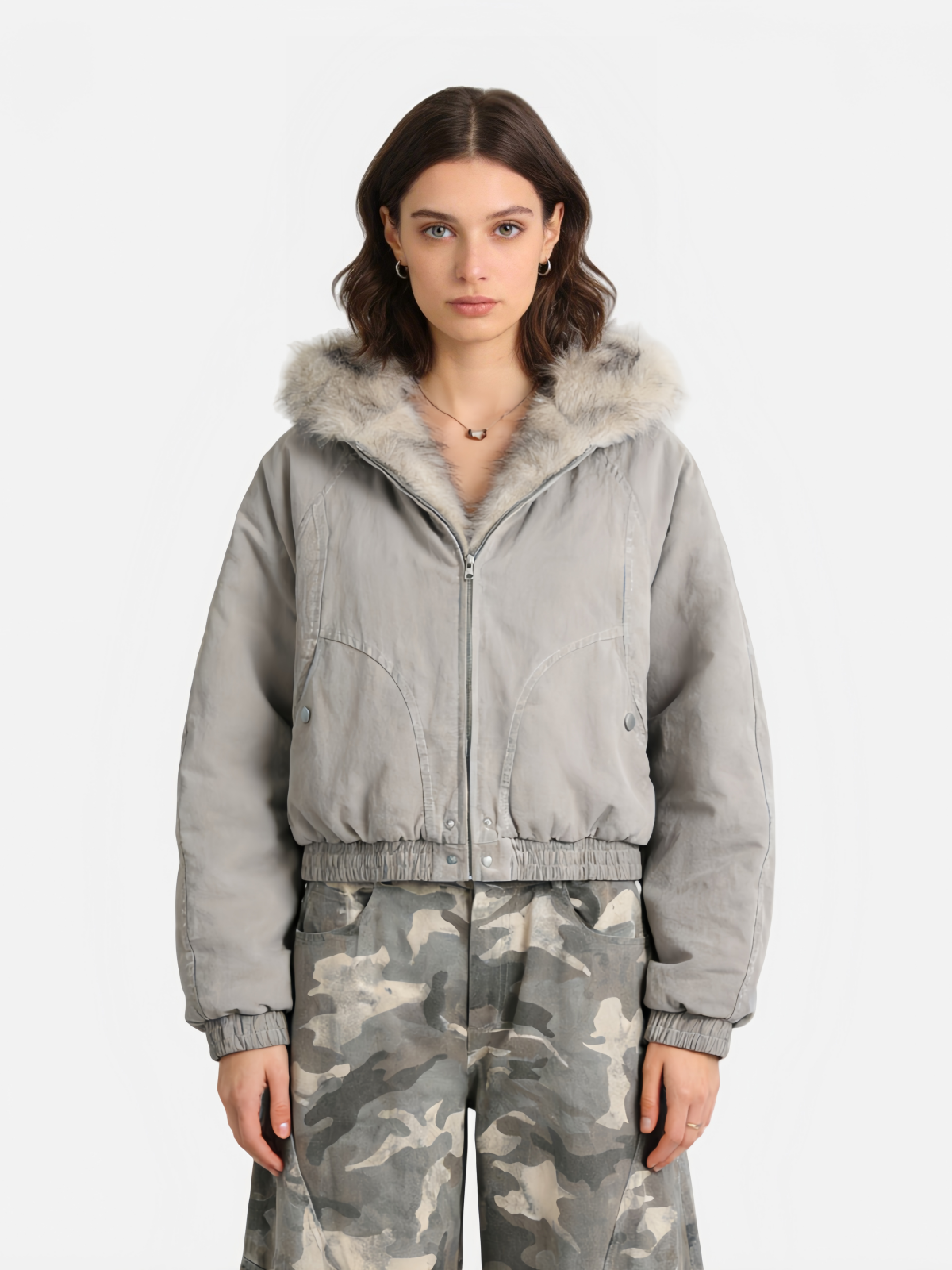 Haaura Faux-Fur Hooded Short Puffer Jacket