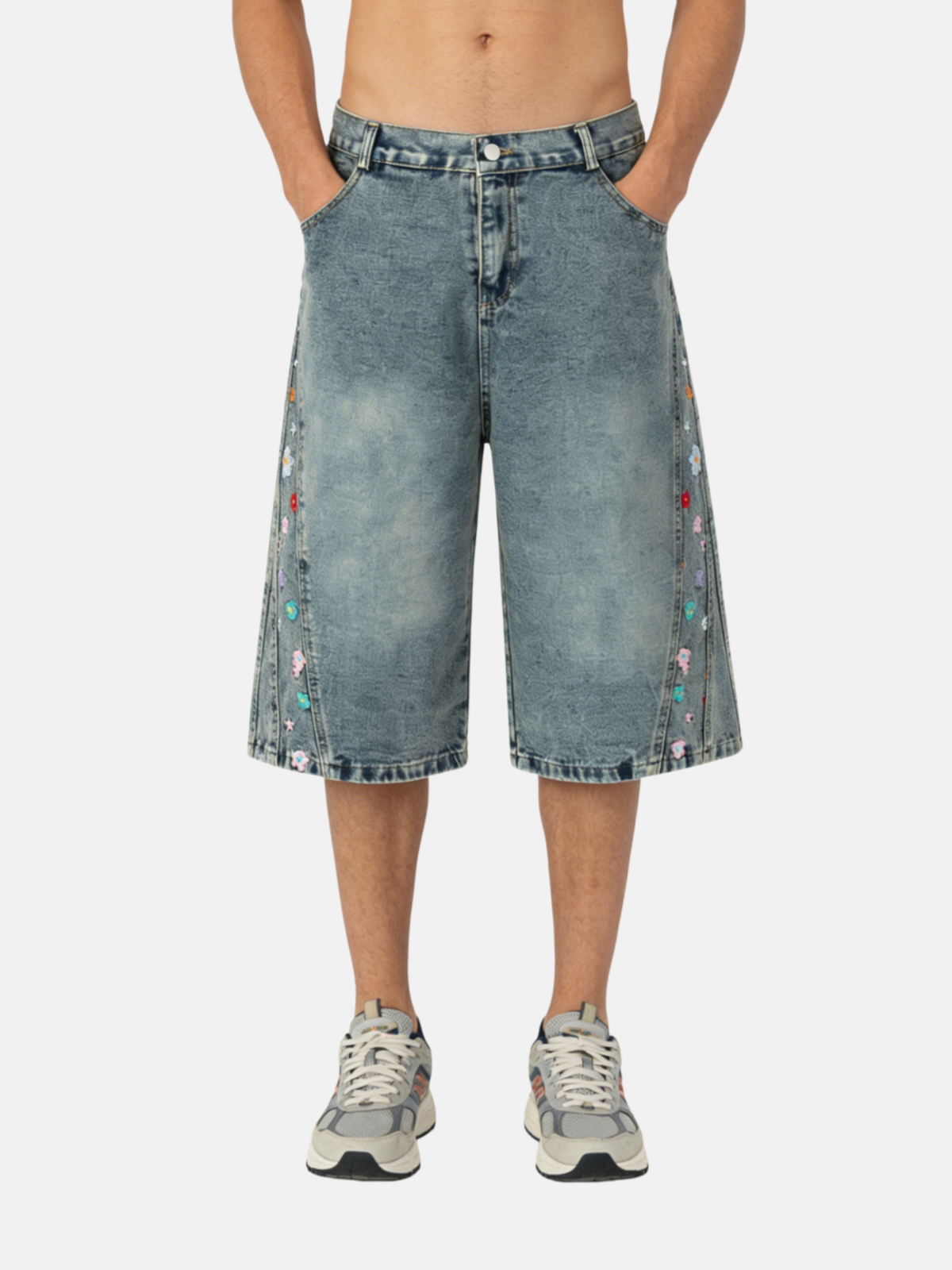 Haaura Floral Embroidery Longline Jorts