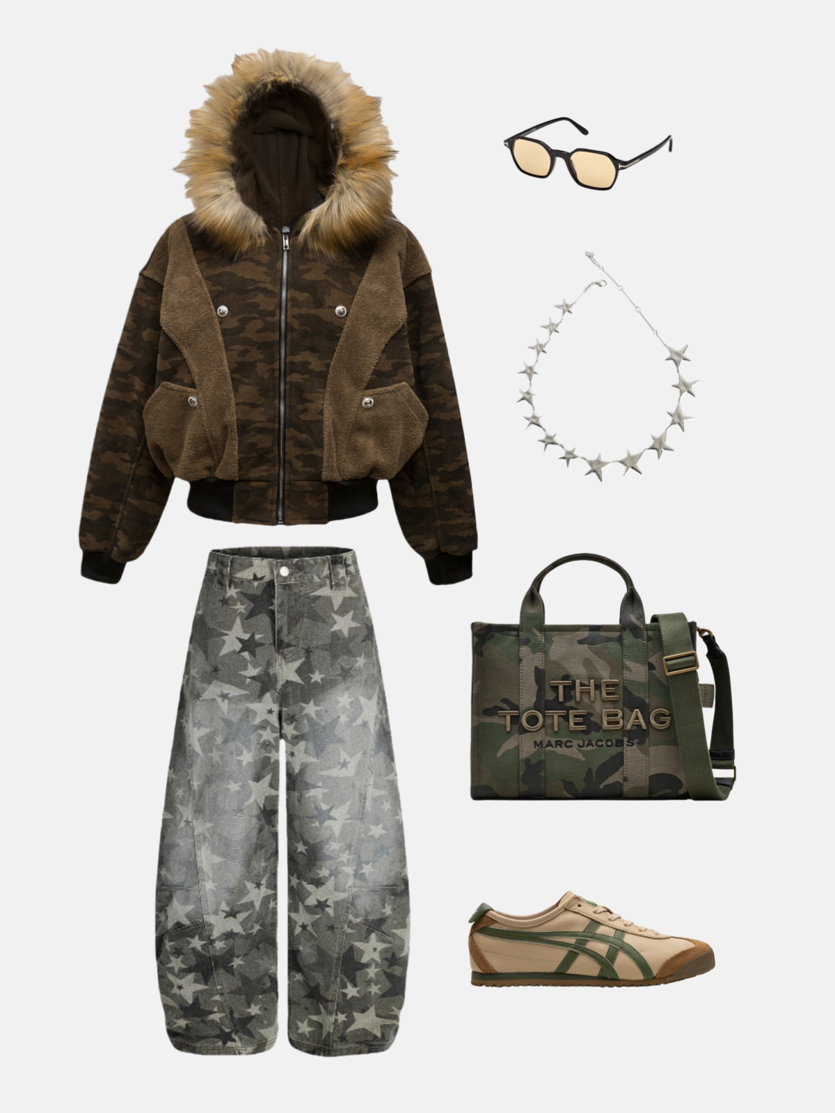 Haaura Fur-Hood Camouflage Parka Jacket