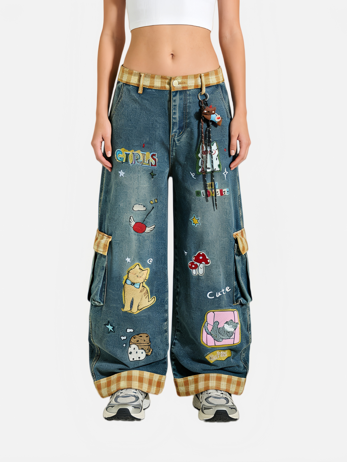 Haaura “GIRLS” Embroidered Patchwork Jeans