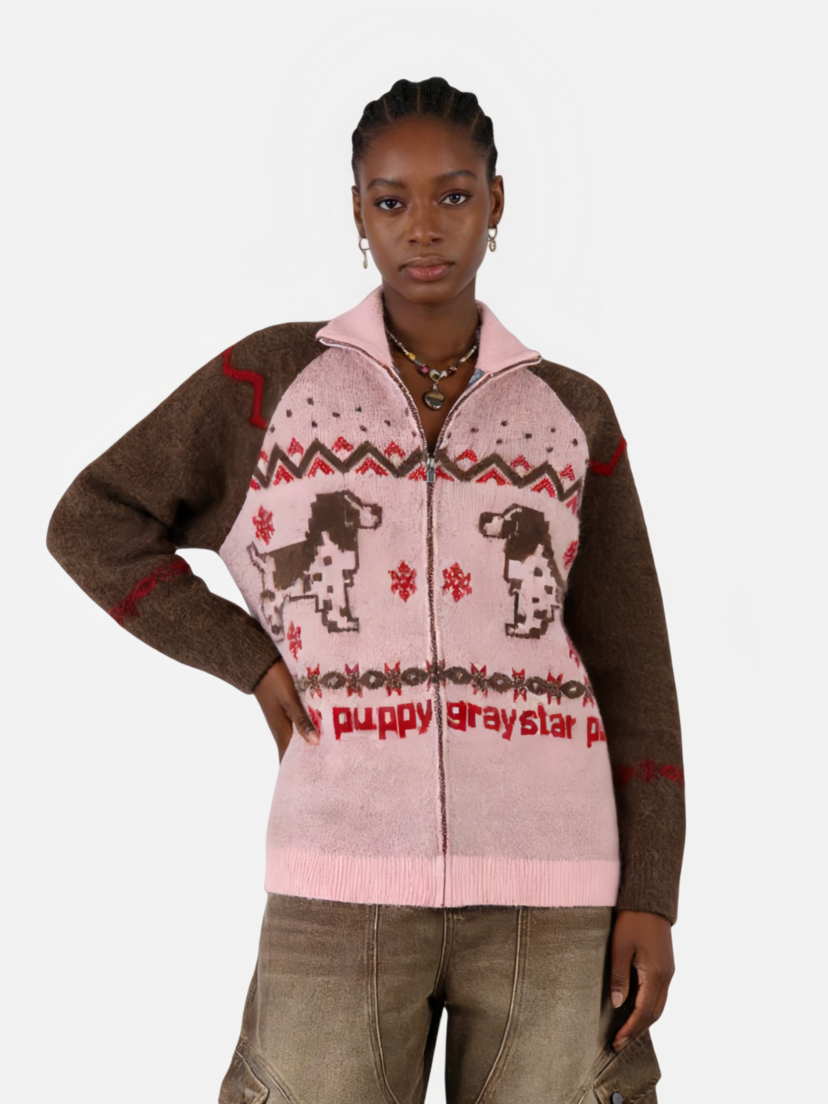 Haaura Graystar Puppy Pixel Zip Cardigan