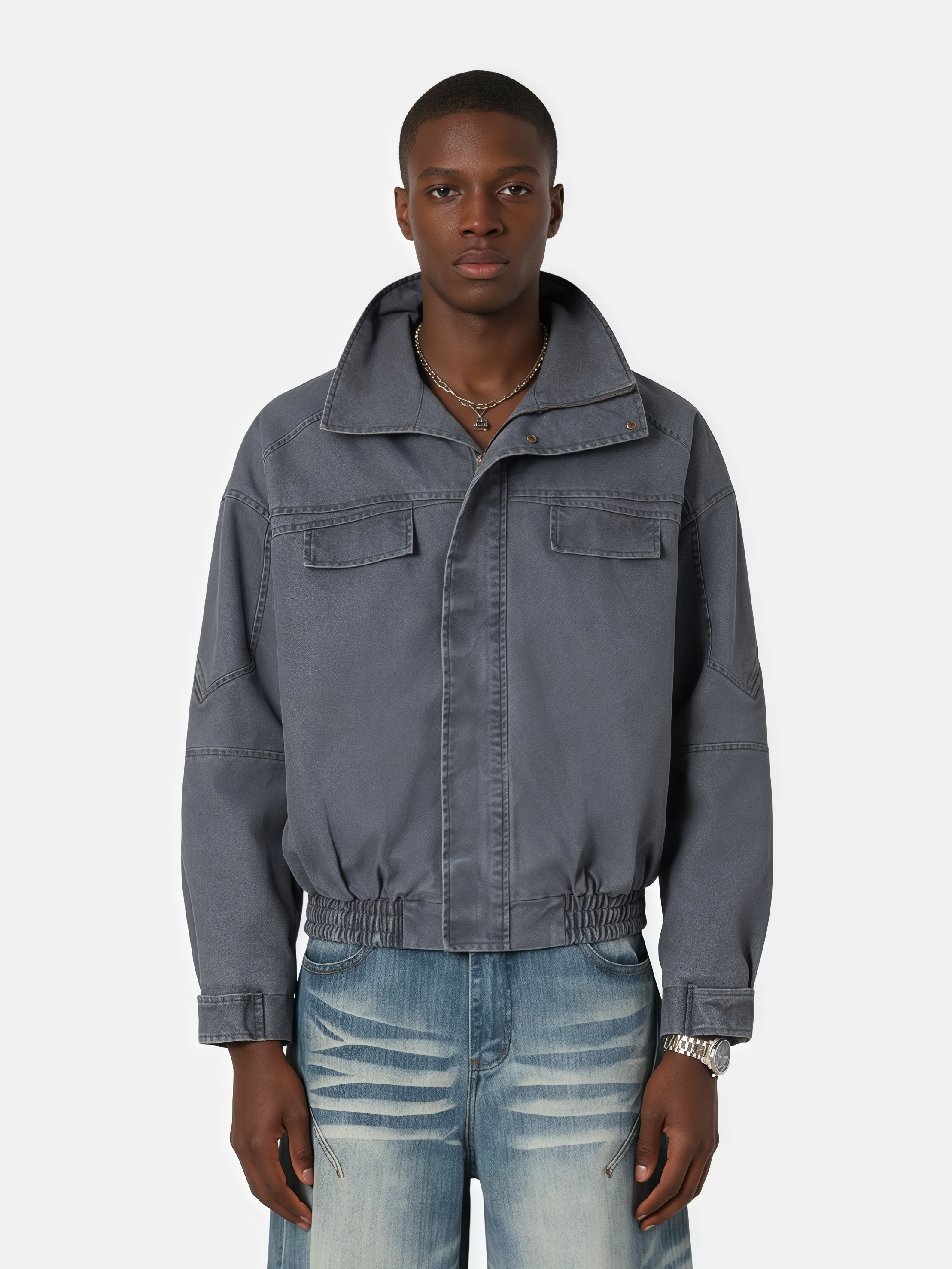 Haaura High-Neck Distressed Jacket