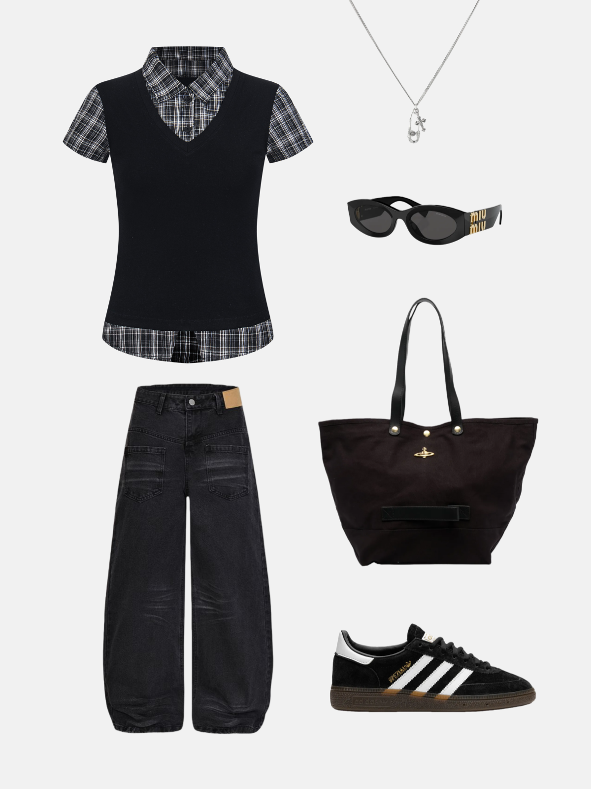 Haaura Layered Plaid Shirt Tee