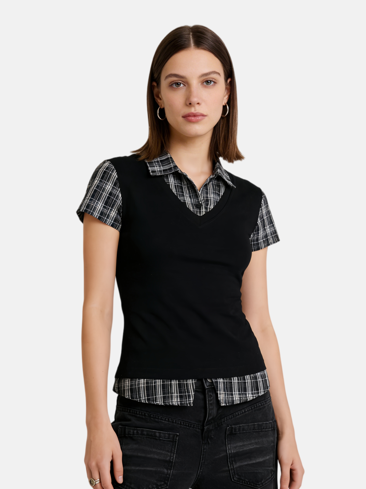 Haaura Layered Plaid Shirt Tee