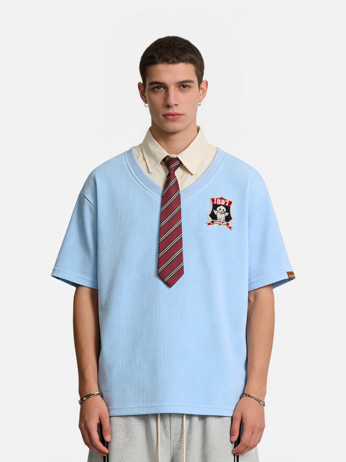 Haaura Layered Stripe Tie Tee