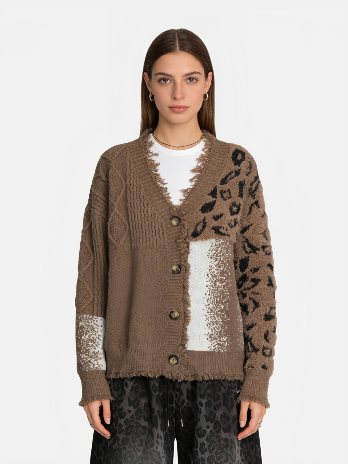 Haaura Leopard Mix Panel Cardigan