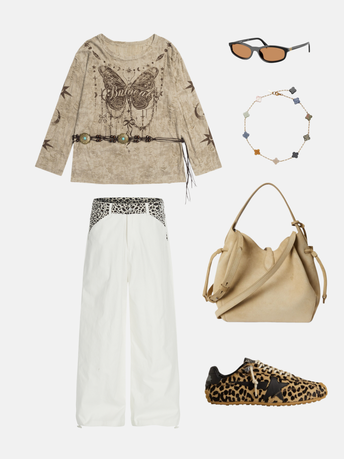 Haaura Leopard Panel Baggy Pants