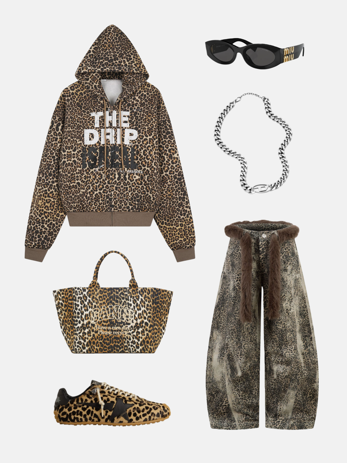 Haaura Leopard Print Drip Graphic Zip Up Hoodie
