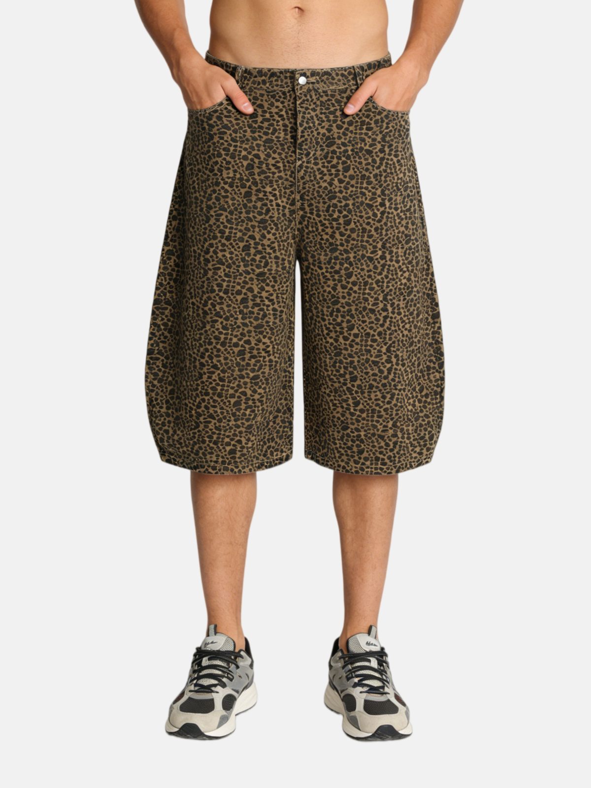 Haaura Leopard Print High-Waisted Wide-Leg Jorts