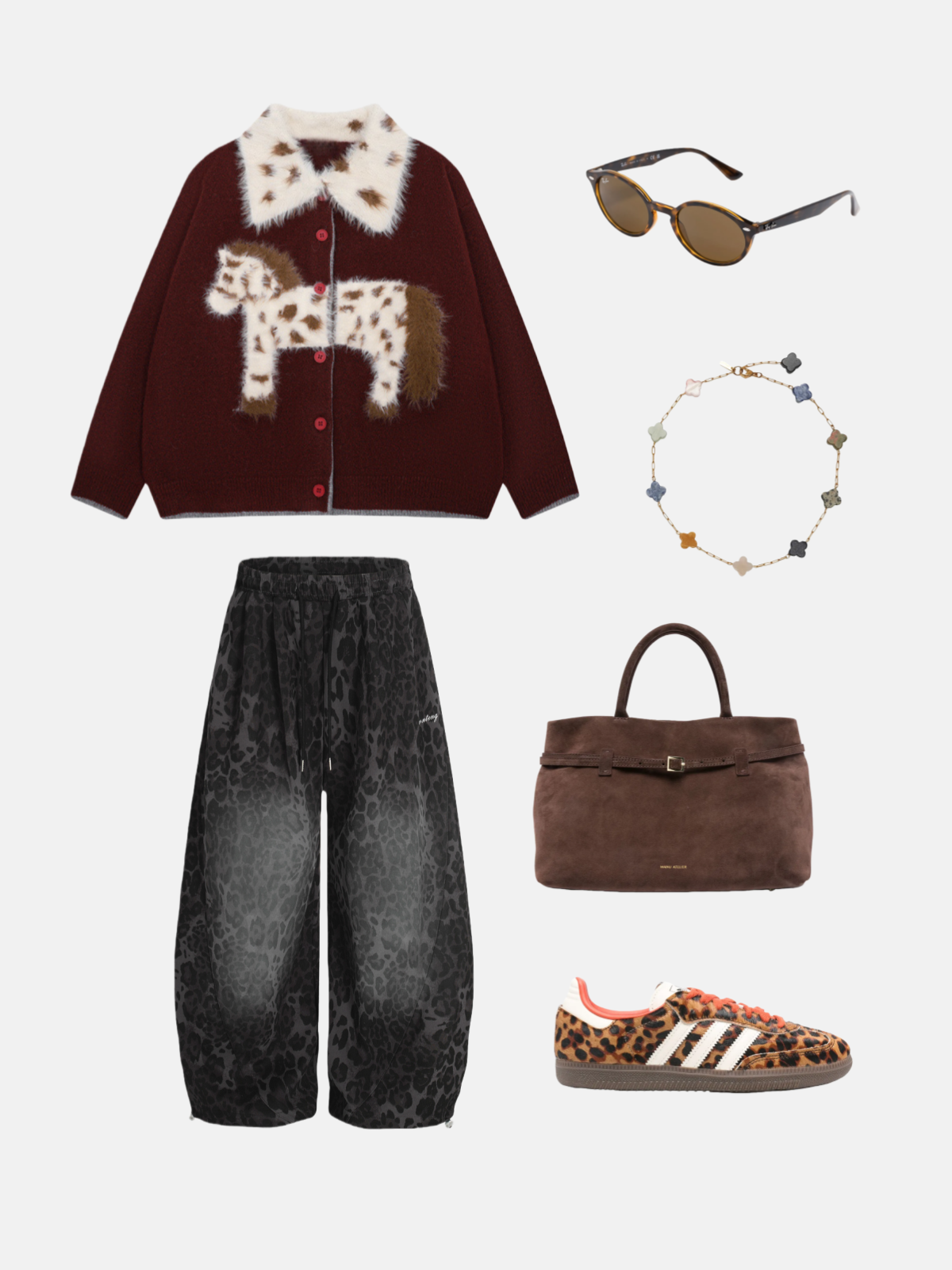 Haaura Leopard Satin Kordelzug Super Baggy Pants 