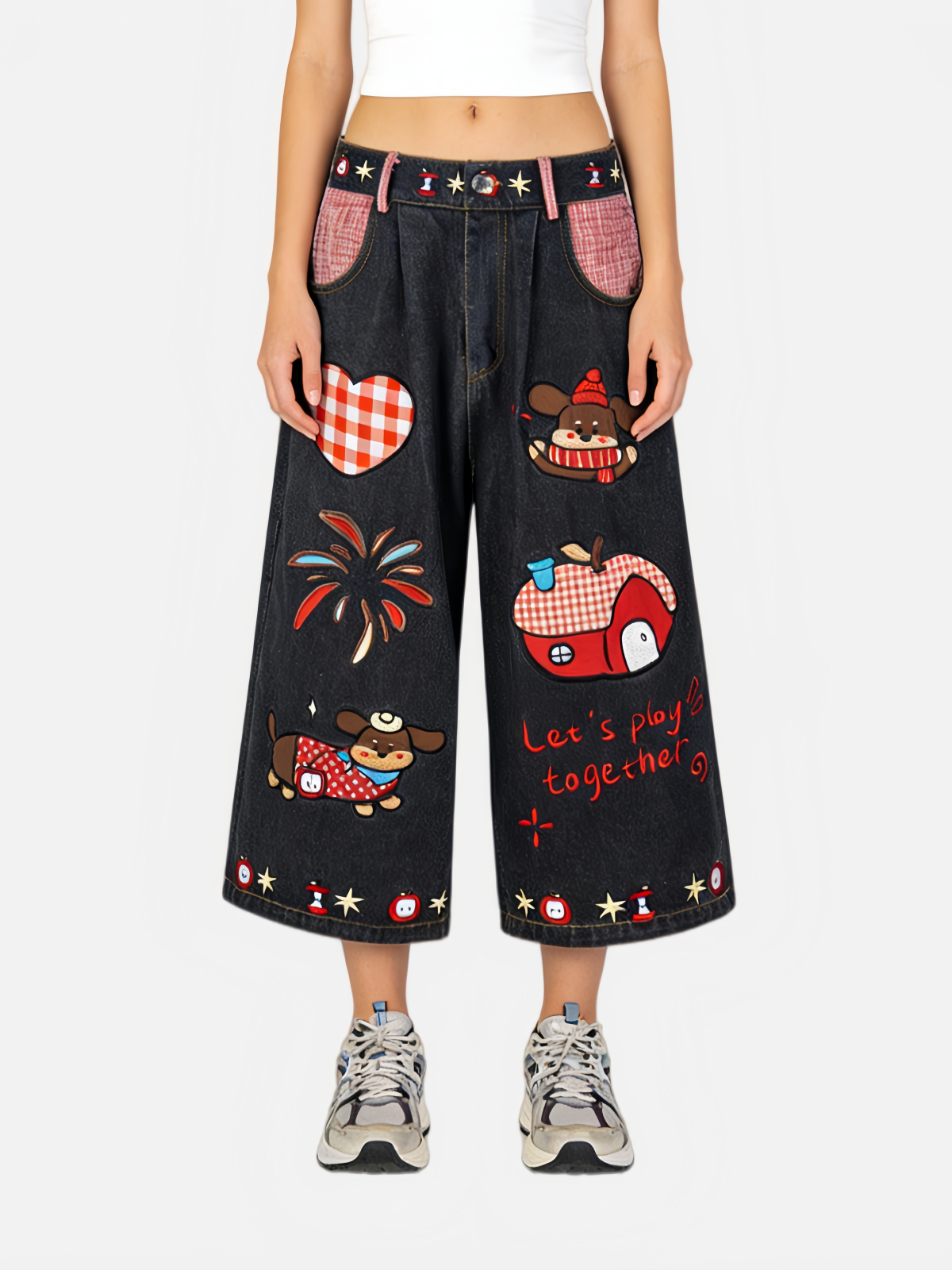 Haaura “Let‘s Play Together” Embroidered Jorts