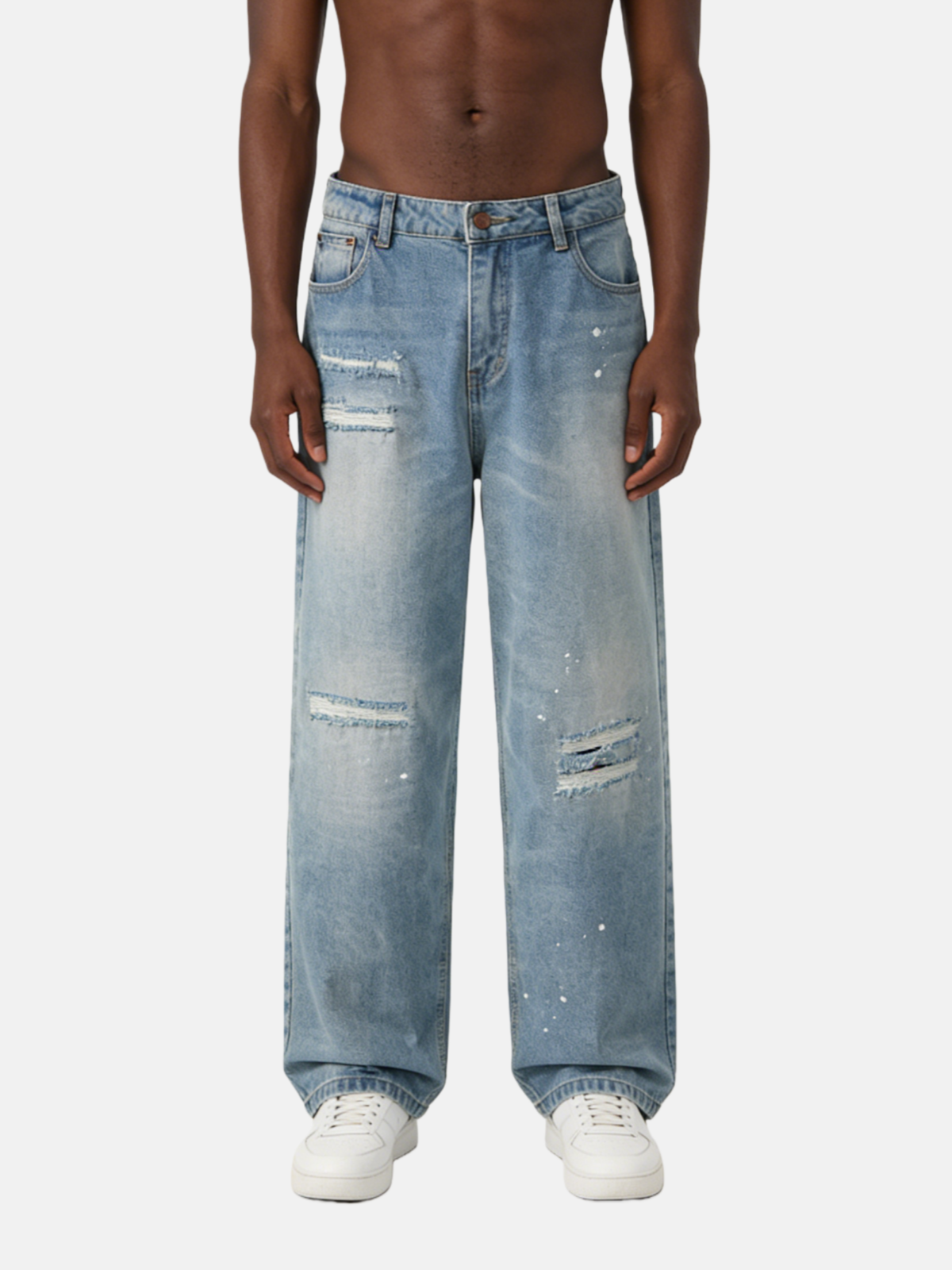 Haaura Light Wash Destroyed Wide-Leg Jeans
