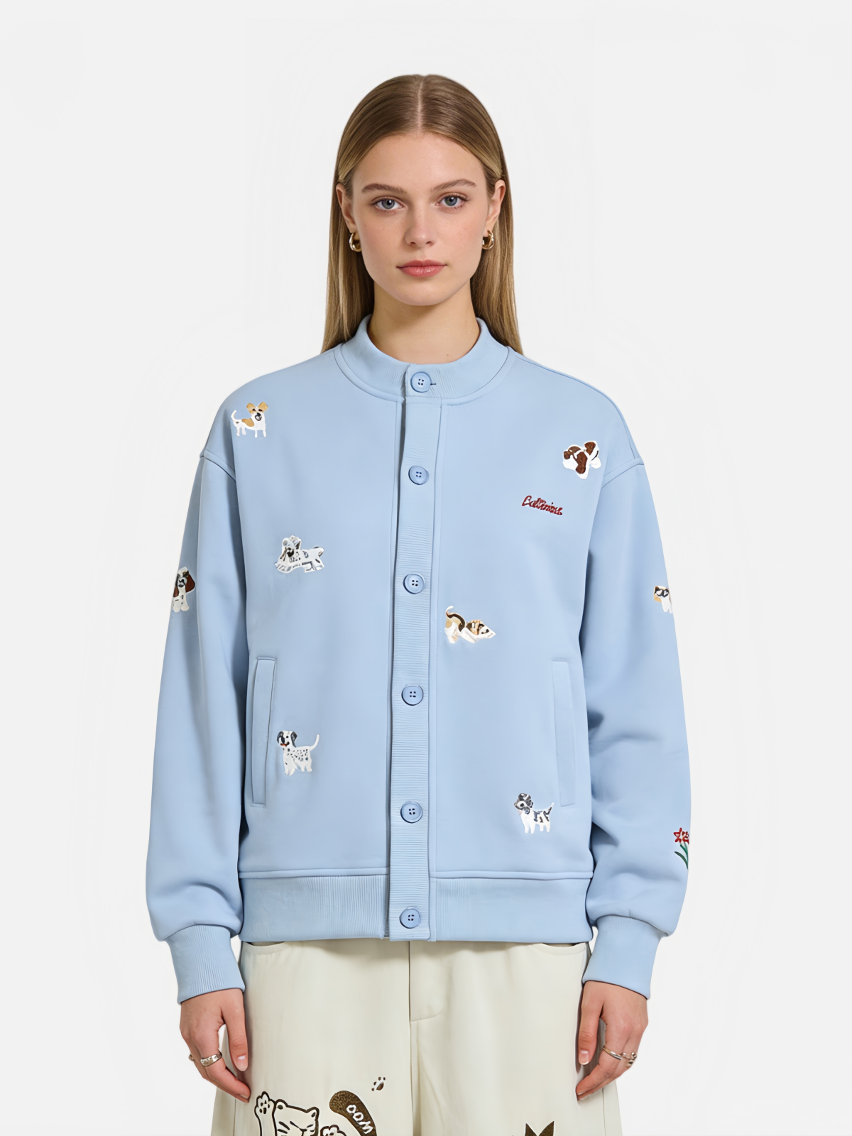 Haaura Lilbetter Playful Puppy Embroidered Baseball Cardigan