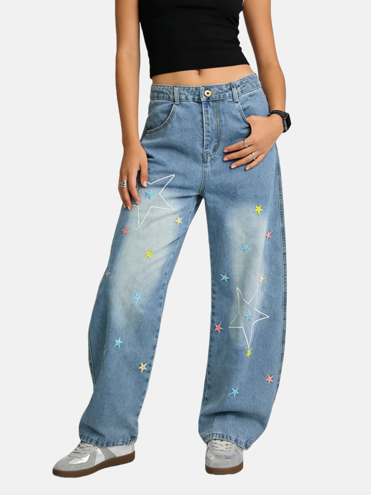 Haaura Multi-Star Cloud Wash Wide-Leg Jeans