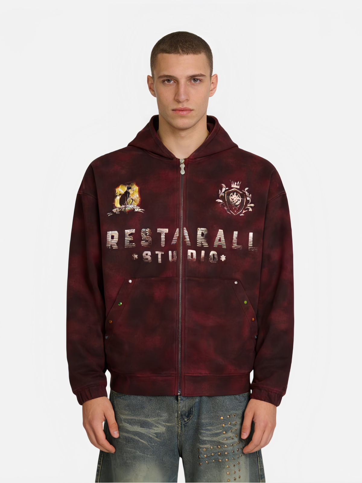 Haaura Patched & Tie-Dye Zip Hoodie