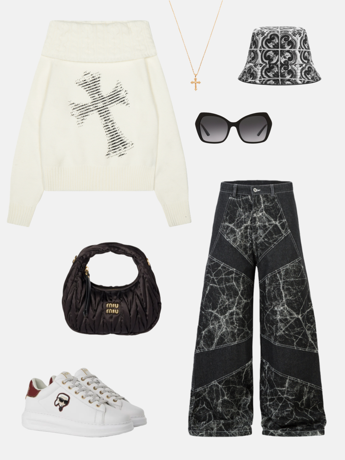 Haaura Pixelated Cross High-Neck Knit Sweater