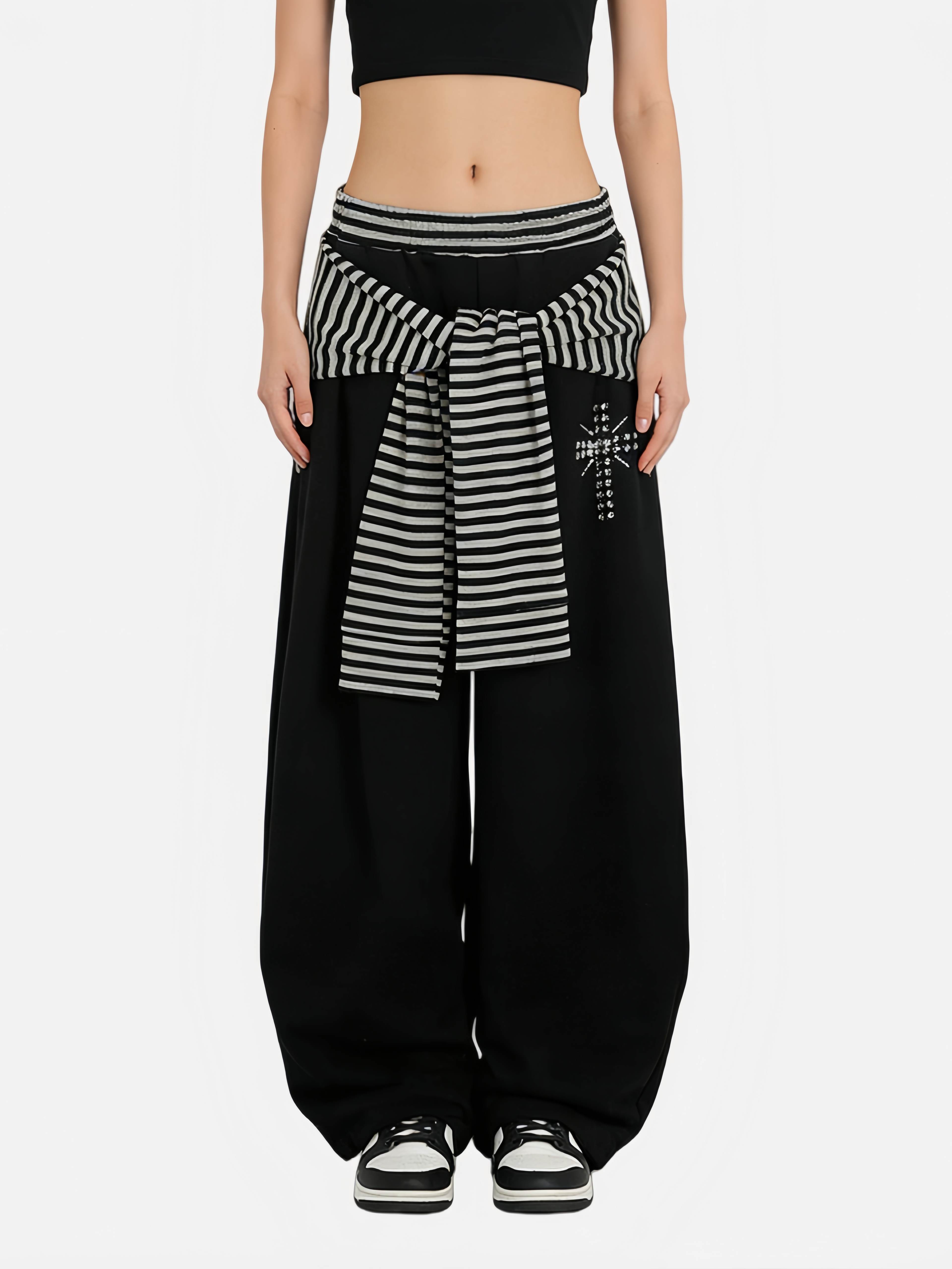 Haaura Plaid Layered Baggy Barrel Sweatpants