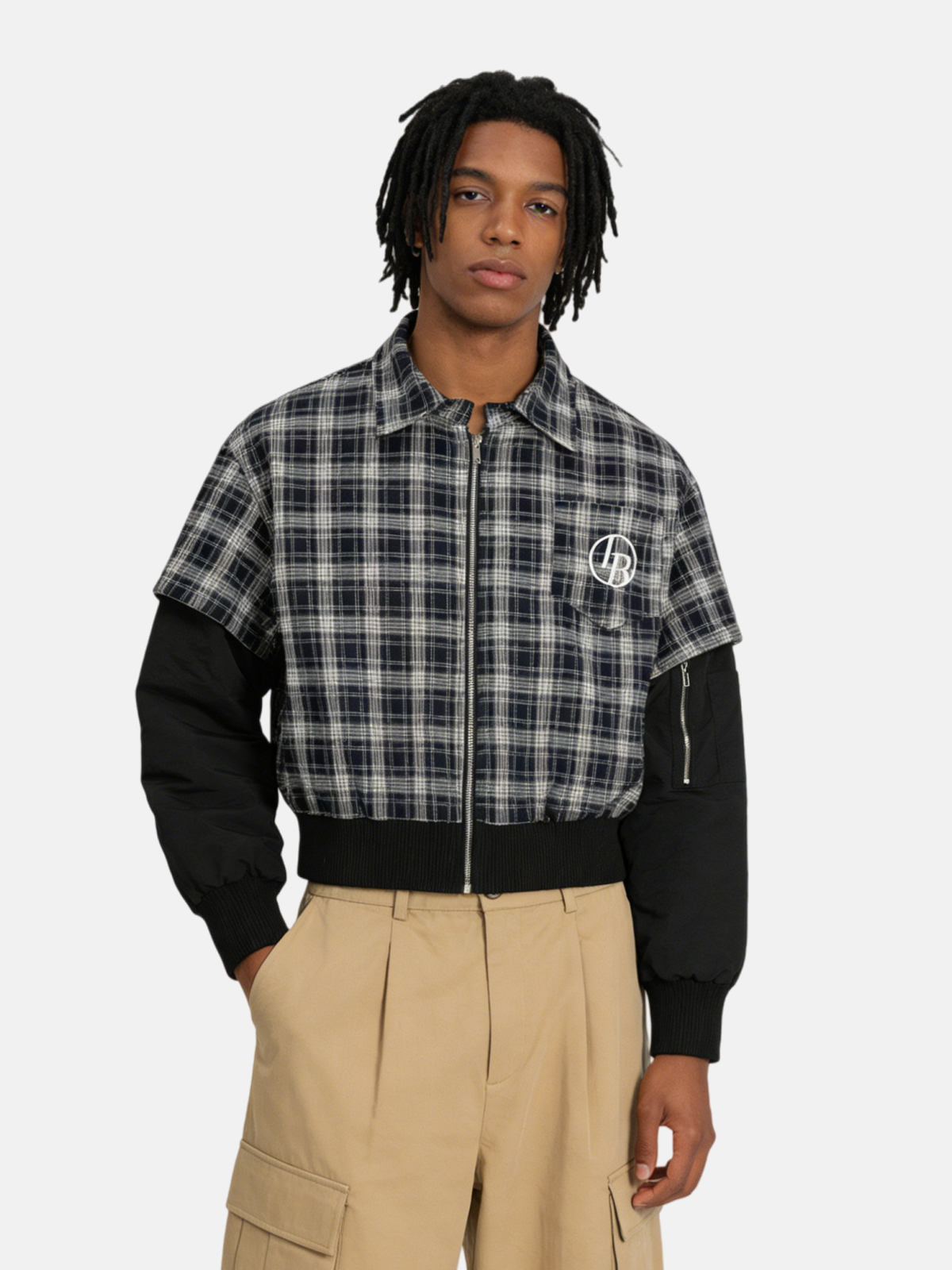 Haaura Plaid Layered Zip Up Jacket