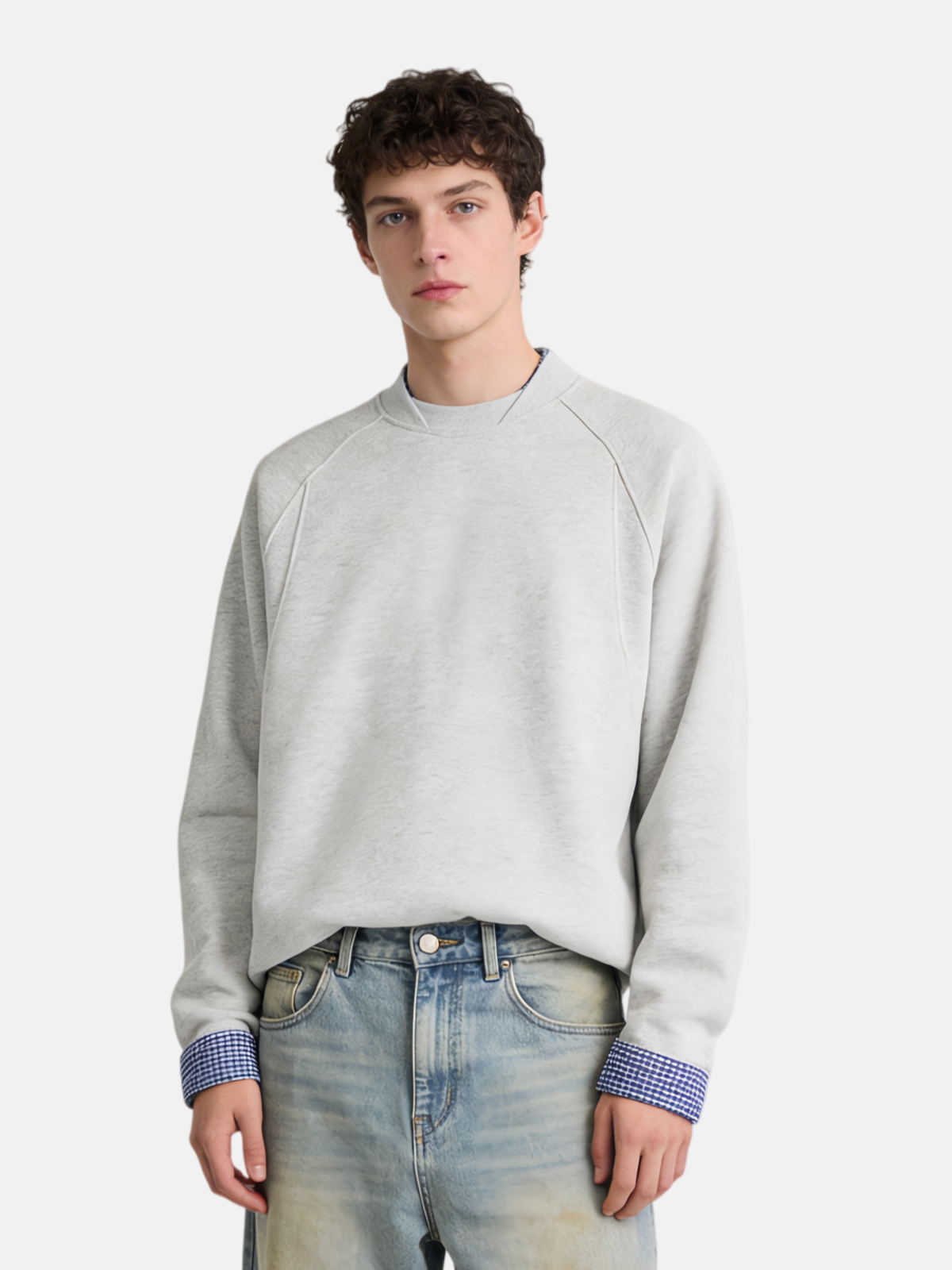 Haaura Plaid Patchwork Boxy Sweatshirt