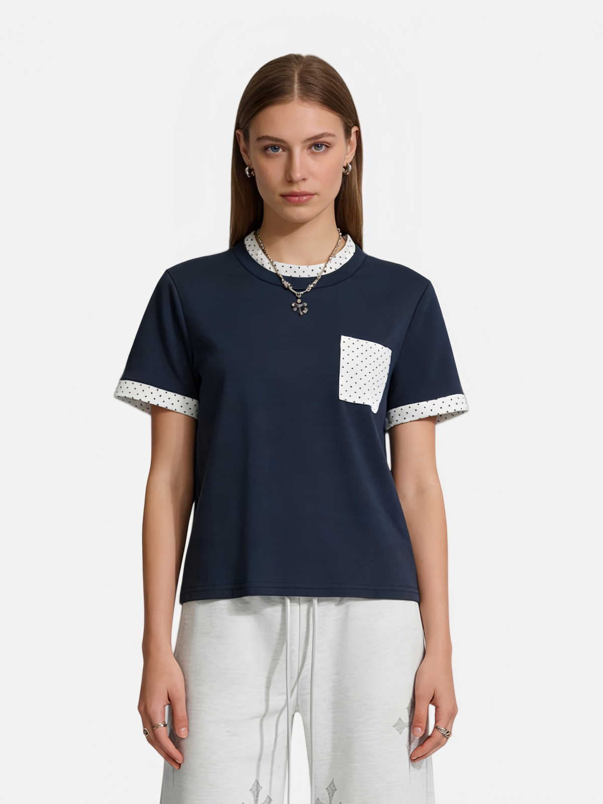 Haaura Polka Dot Contrast Pocket Tee