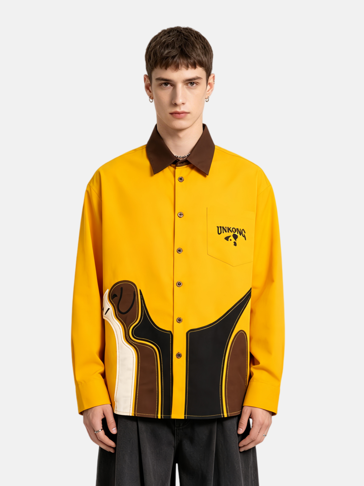 Haaura Retro Spliced Dog Silhouette Polo Shirt