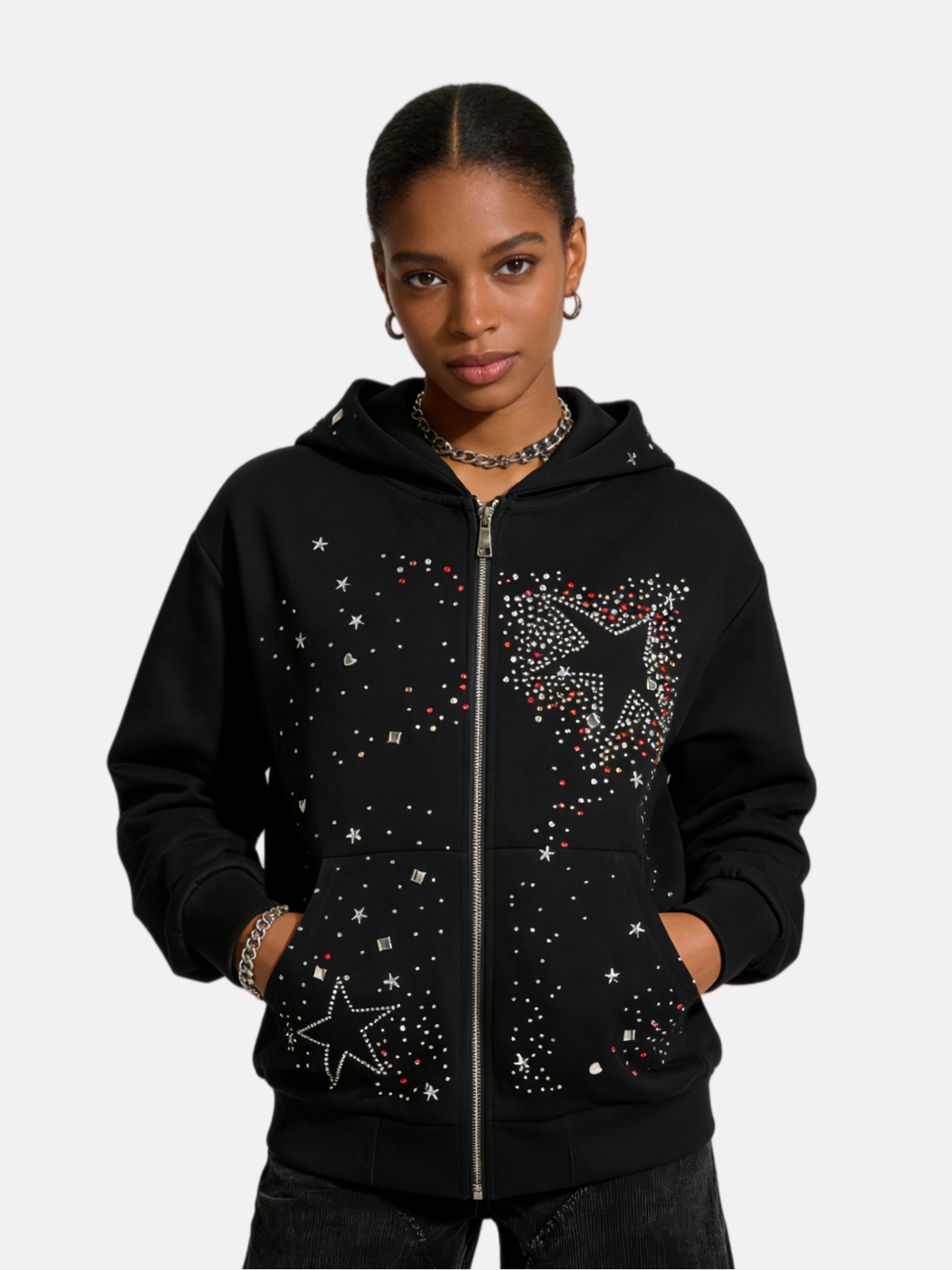 Haaura Rhinestone Star Hoodie