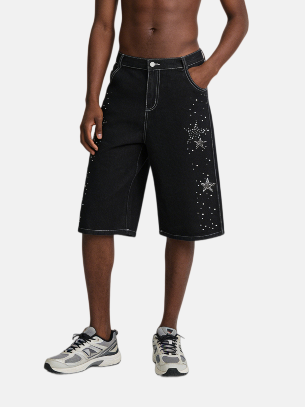 Haaura Rhinestone Star Longline Jorts